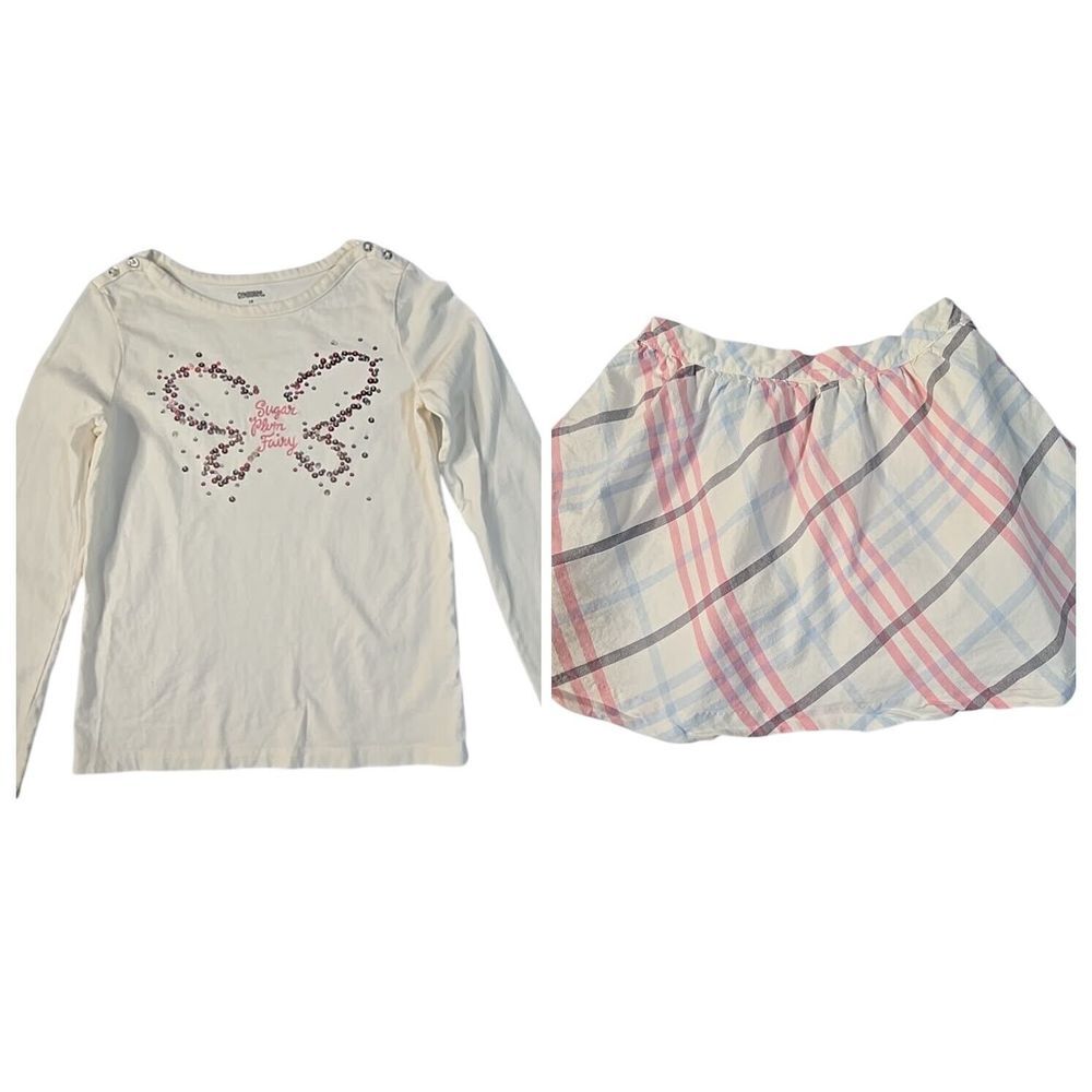 Gymboree 2pc Outfit Set Girls 12 Ivory Pink Plaid Butterfly Sugar Plum FairyCore